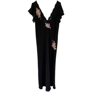 Vintage Oscar De la Renta Pink Label Antique Roses Black Negligee Size S NWT